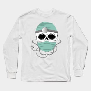 Skull doctor with mask mask and stethoscope Long Sleeve T-Shirt